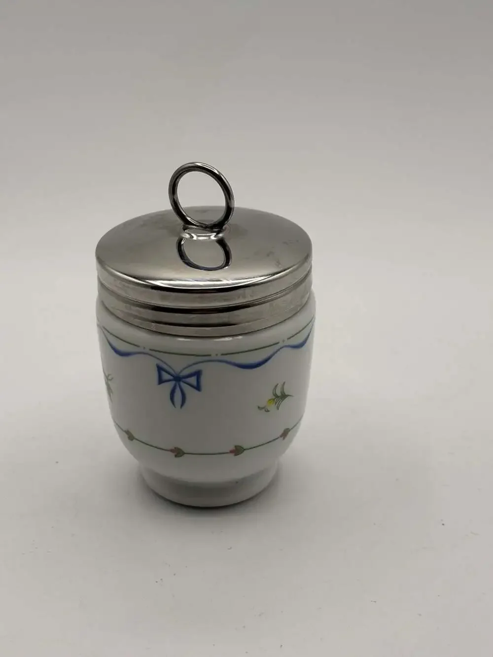 Royal Worcester Single Porcelain Egg Coddler with Metal Lid Botanical Floral Pat